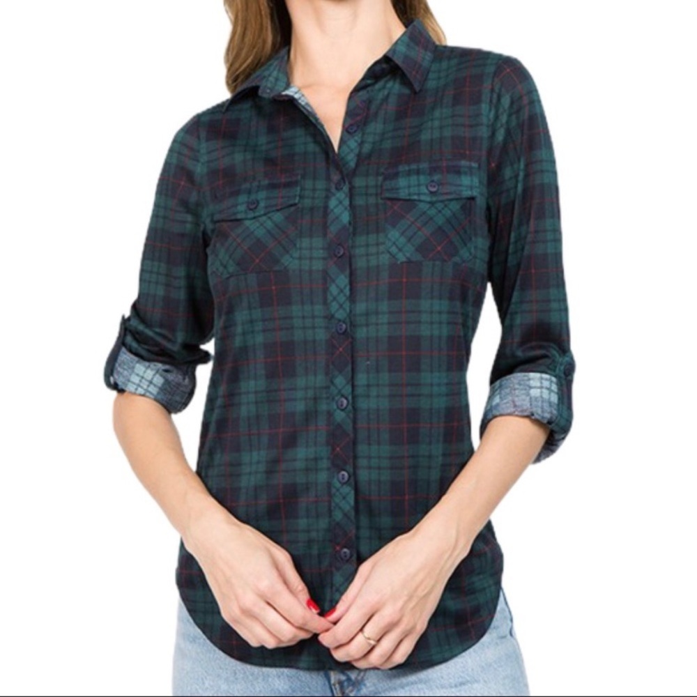 Milk & Honey Women’s Button Down Plaid Shirt